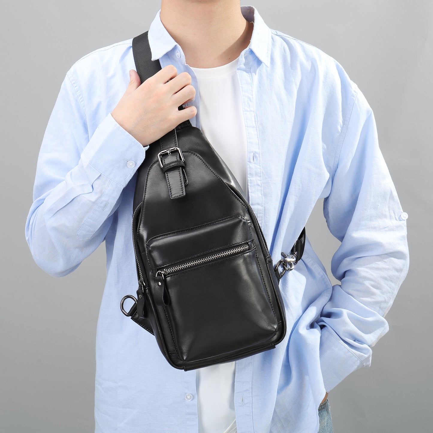 Men's Leather Chest Bag Crossbody