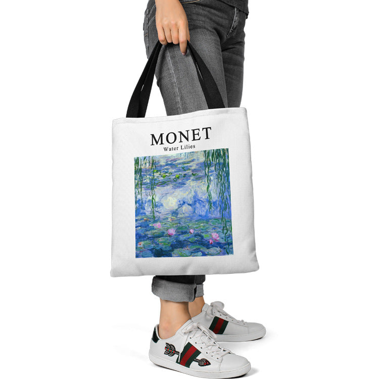 Monet Weeping Willow Water Lily Canvas Shopping Tote