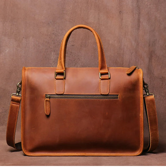 Vintage Brown Genuine Crazy Horse Leather Men's Briefcase